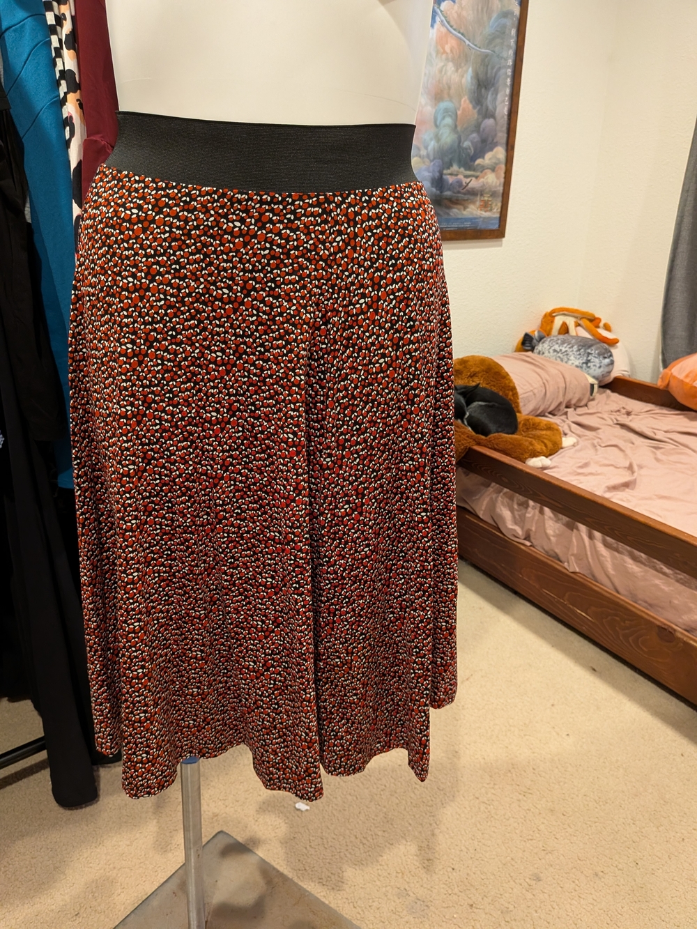 Marks & Spencer Red Speckled Circle Skirt with Black Waistband - 10
